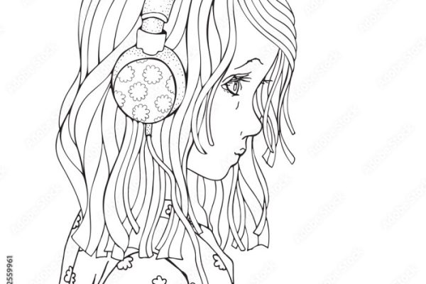 Anime female with headphones coloring pages