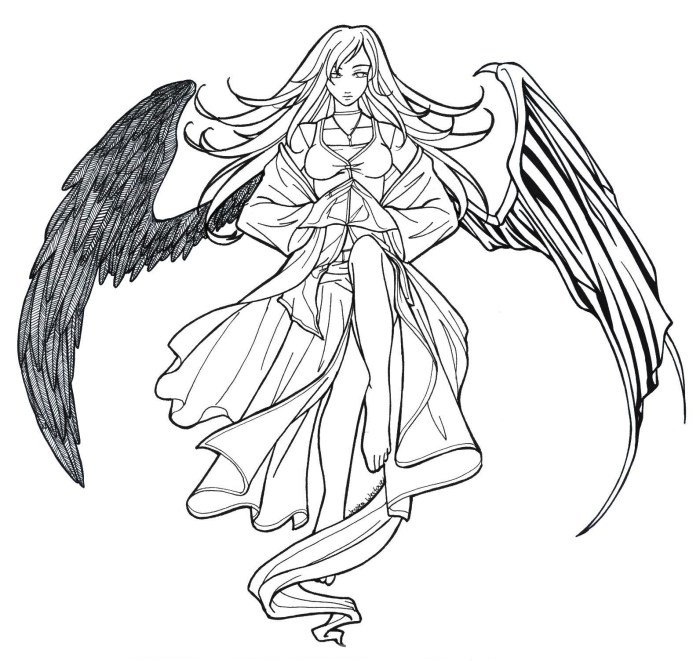 Anime falen angel coloring template