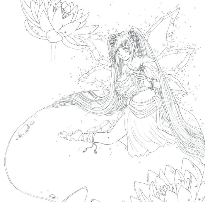 Anime fairy black and white coloring pages