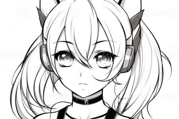 Anime coloring page detailed catgirl