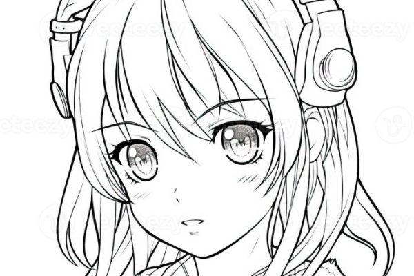 Anime coloring pages headphones