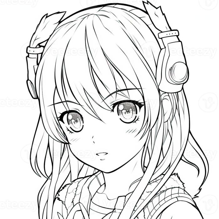 Anime coloring pages headphones