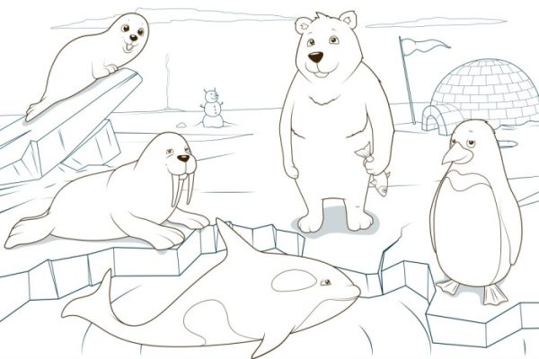 Dad animal north pole christmas coloring pages