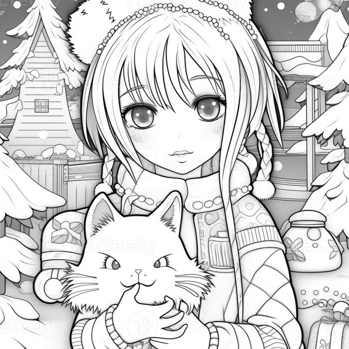 Anime elf christmas coloring page