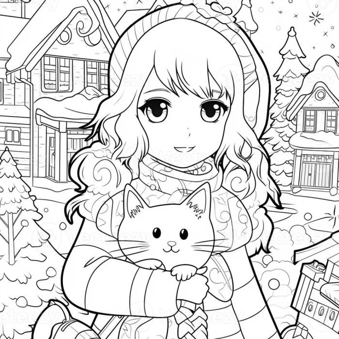 Anime elf christmas coloring page