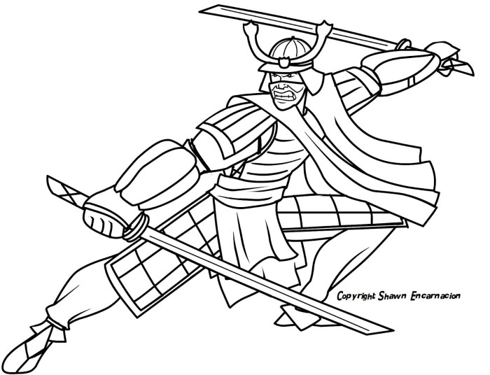 Animated samurai for coloring