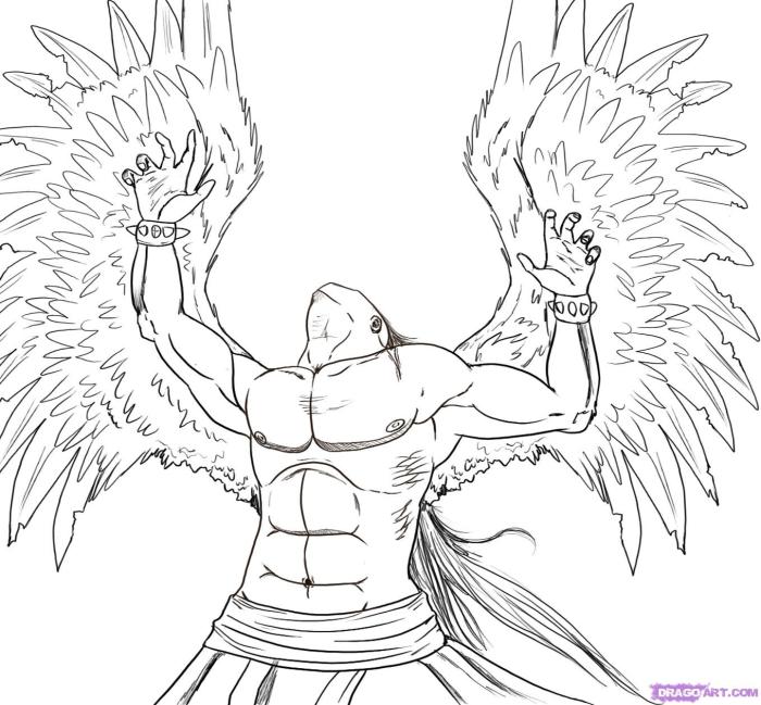 Anime falen angel coloring template