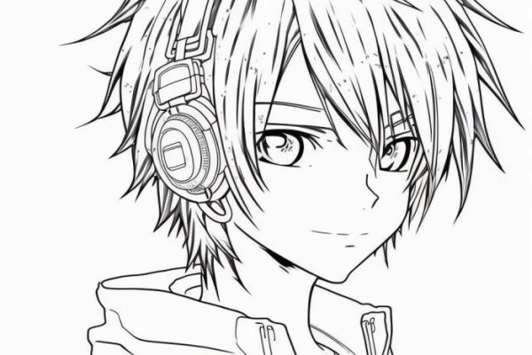 Anime child little boy coloring page