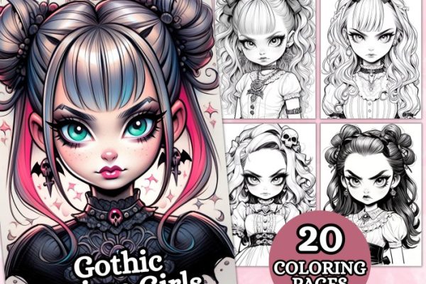 Anime goth girls coloring page