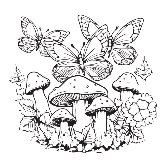 Mushroom coloring book pages