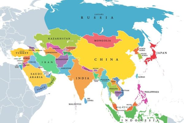 Coloring map of asia with main animals