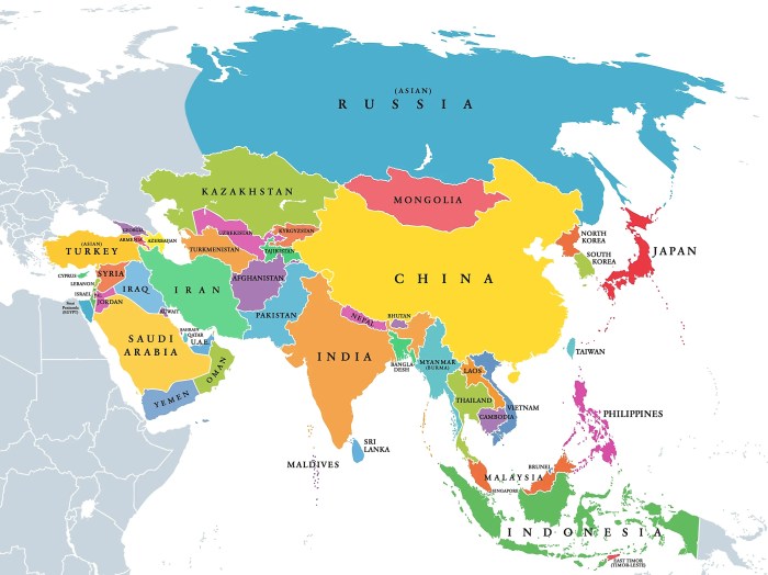 Coloring map of asia with main animals