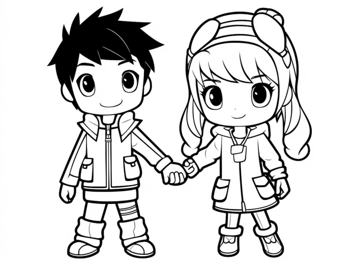 Anime couple coloring holding hands