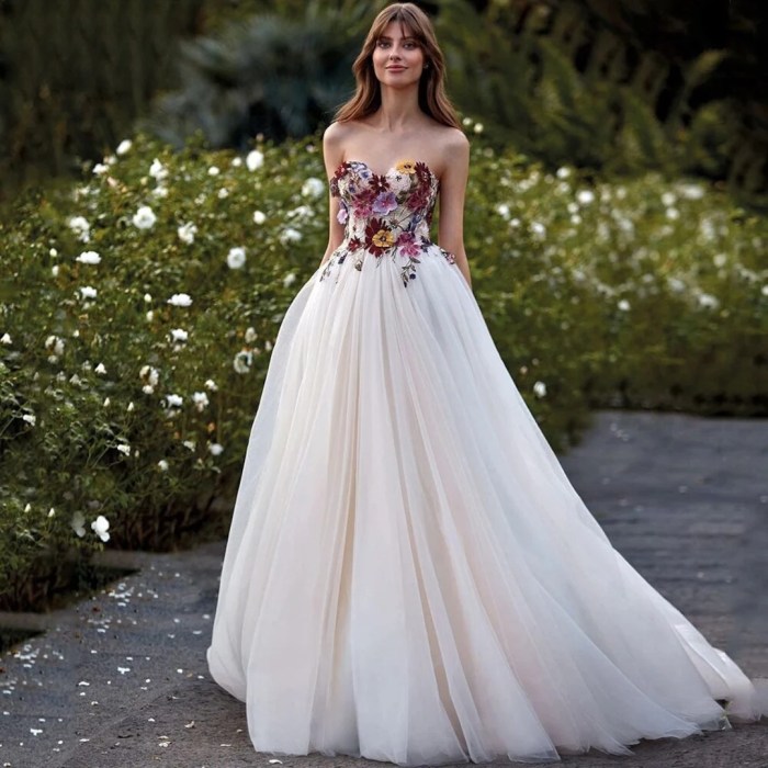 Colorful embroidered wedding dress